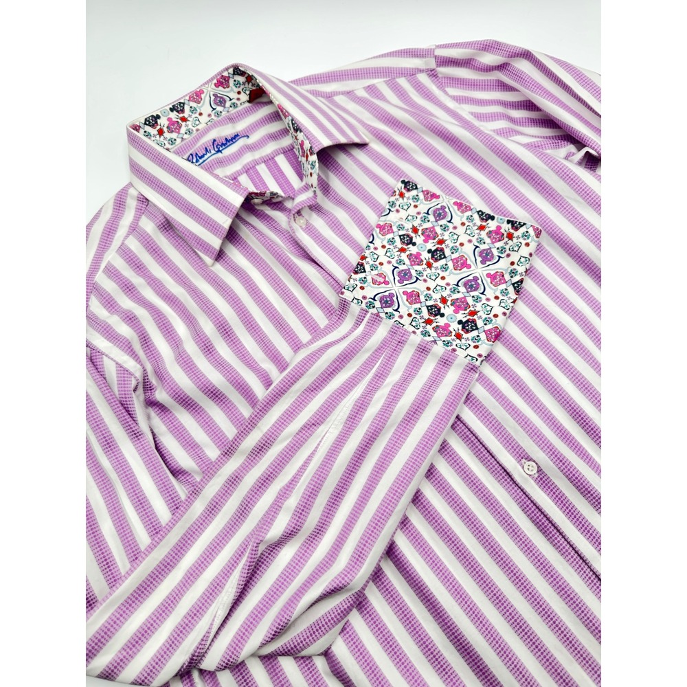 Robert Graham Button Down Mens L/XL Purple Stripe Excellent Flip Cuff Designer